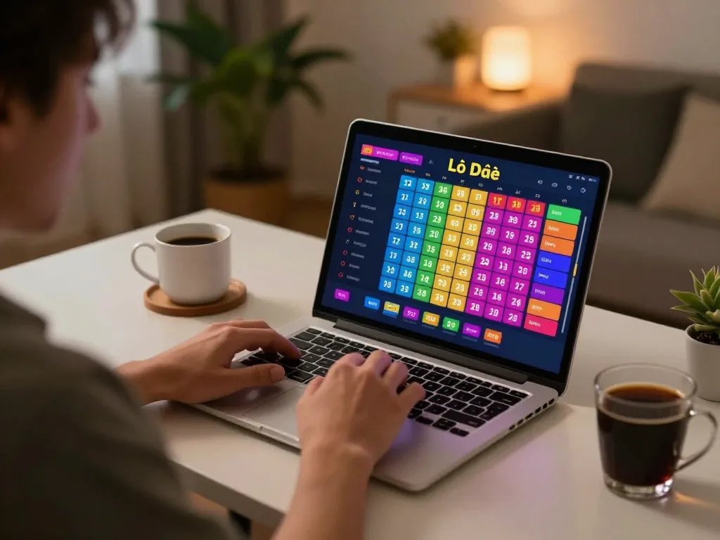 Lô đề online gameplay with vibrant interface on a laptop, capturing the essence of digital betting.