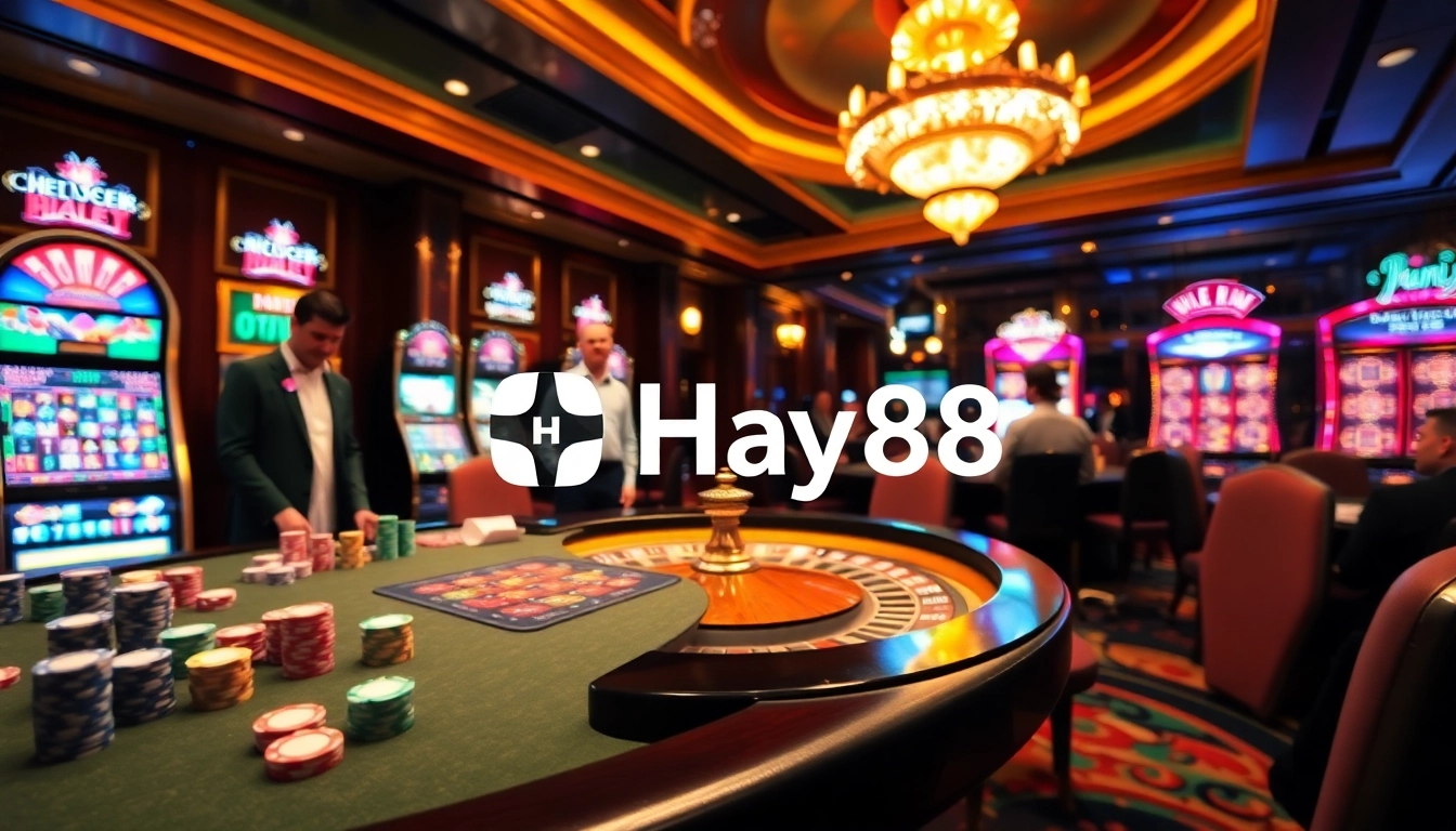 Experience the thrill of Hay88 with colorful poker chips on a luxurious casino table.