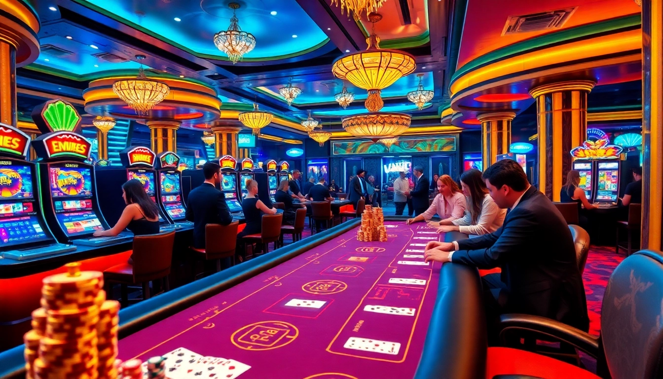 Players enjoying a lively poker game at https://mm88.br.com/, showcasing excitement and vibrant casino elements.