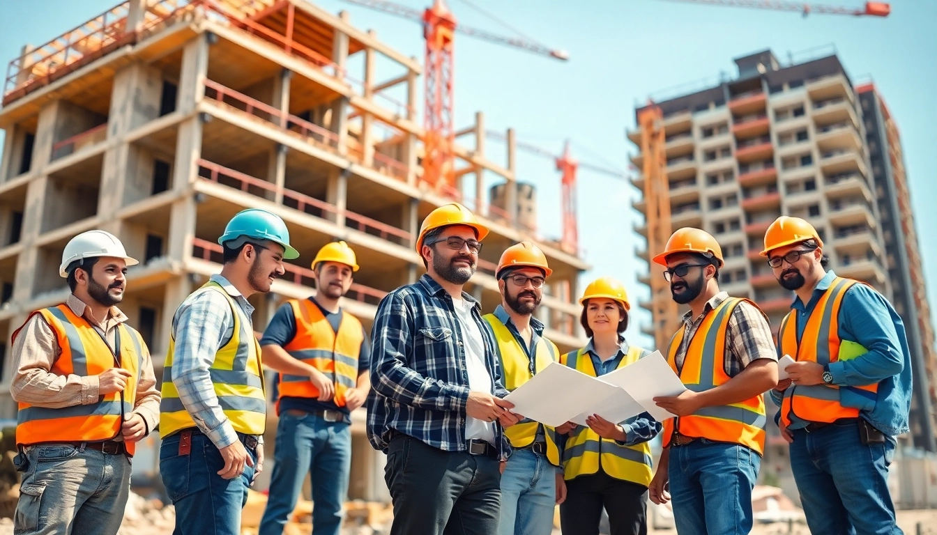 Showcase of diverse professions in Careers in construction on a vibrant building site.
