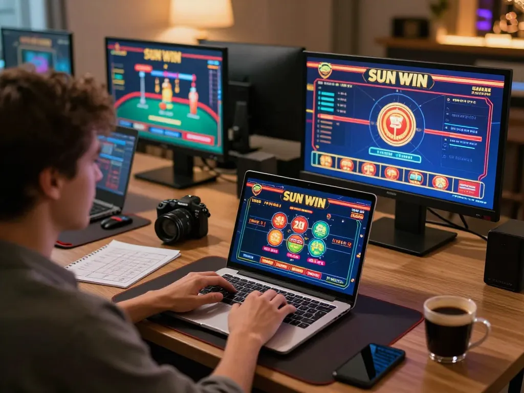 SUN WIN casino game displayed on laptop screen, showcasing engaging online gambling experience at home.