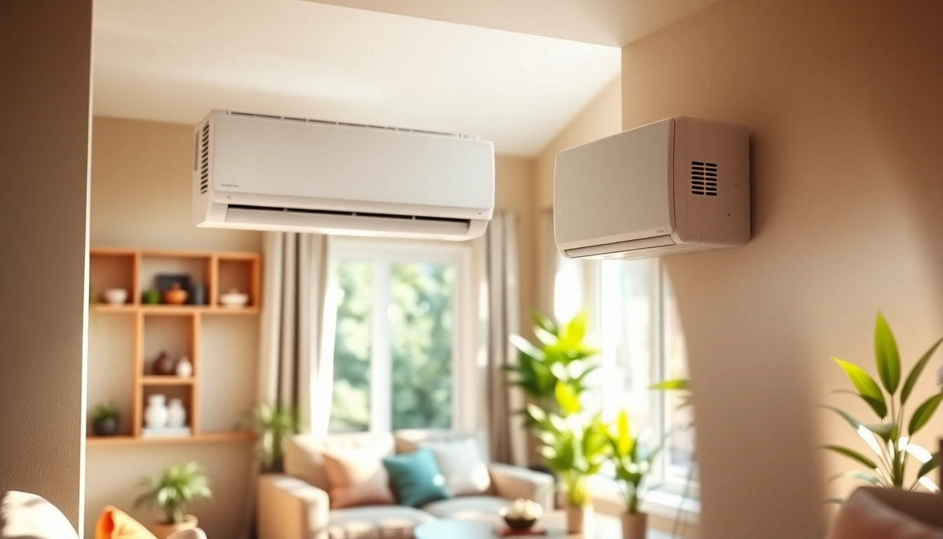 Installing a Mitsubishi mini split ac in a stylish living room for efficient cooling.