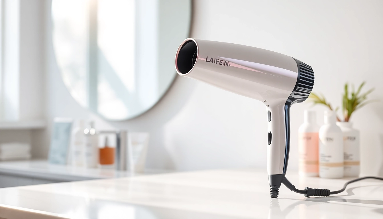 Effortlessly styling with the laifen swift special hair dryer in a modern bathroom setting.