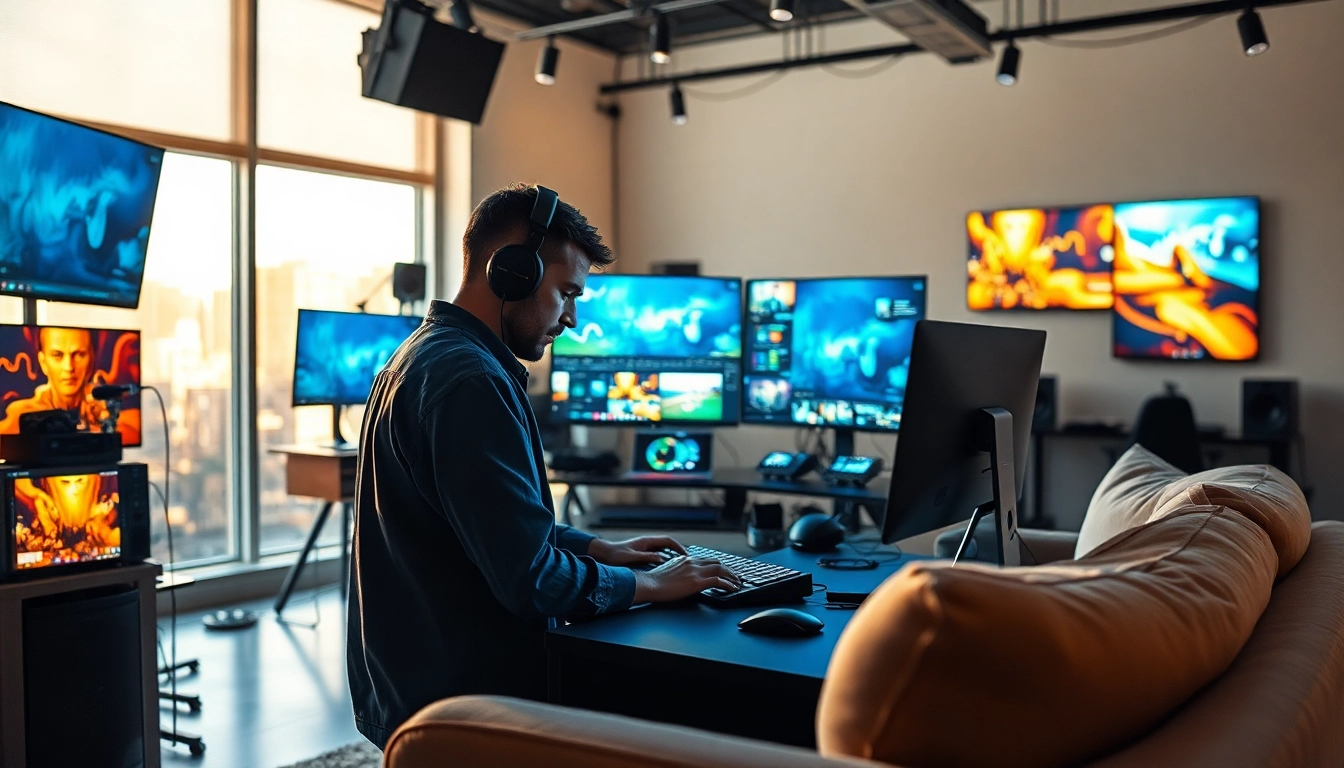 Artist using an ai video generator in a bright and modern workspace.