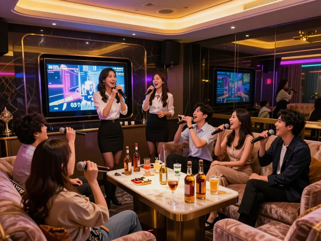 Explore the vibrant nightlife at https://www.gangnamtune.com, featuring luxurious karaoke spaces with lively interactions and colorful lighting.