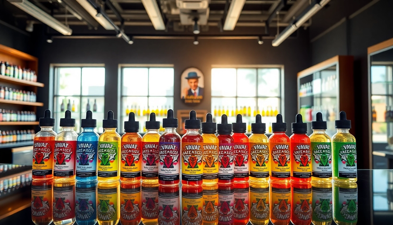 Showcasing diverse vape juice options at Vape Juice Depot in a chic shop environment.
