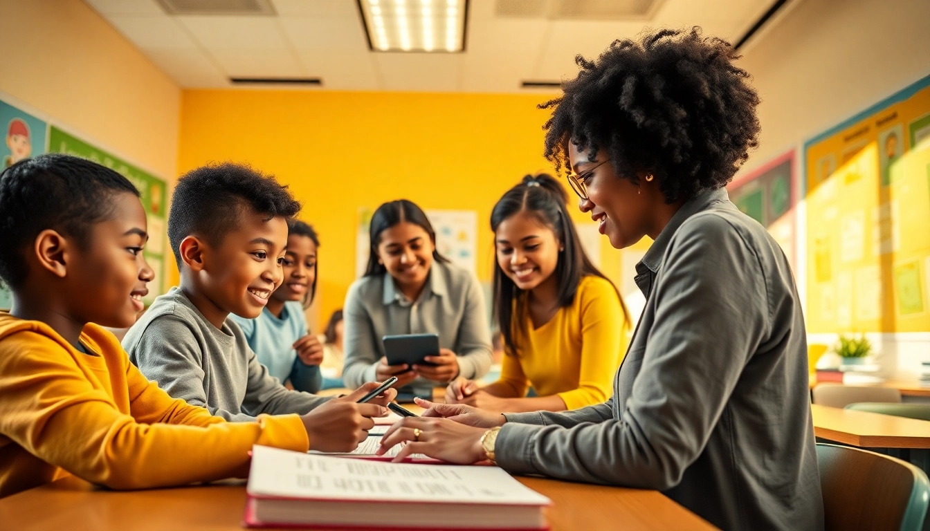 Dynamic classroom scene showcasing diverse students engaged in education.