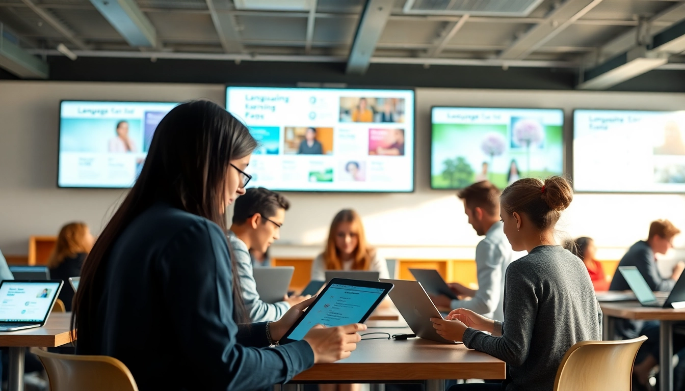 Engage with lingco through interactive language learning tools in a modern classroom setting.