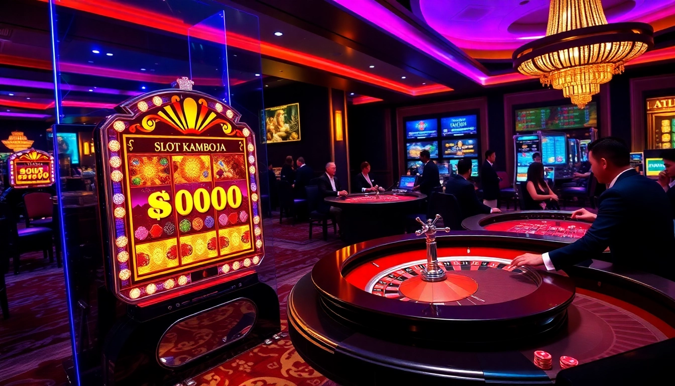 Exciting gaming action at Slot Kamboja Bet 100 casino with vibrant slot machines.