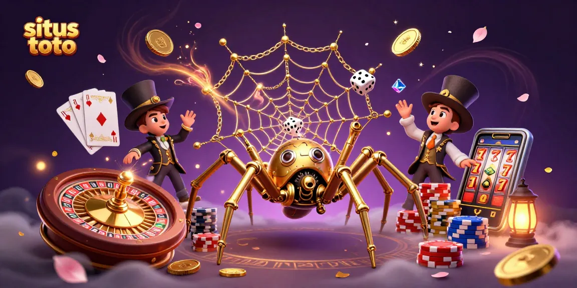Experience winning moments with situs toto in a vibrant 3D casino scene featuring golden spiders and spinning roulette.