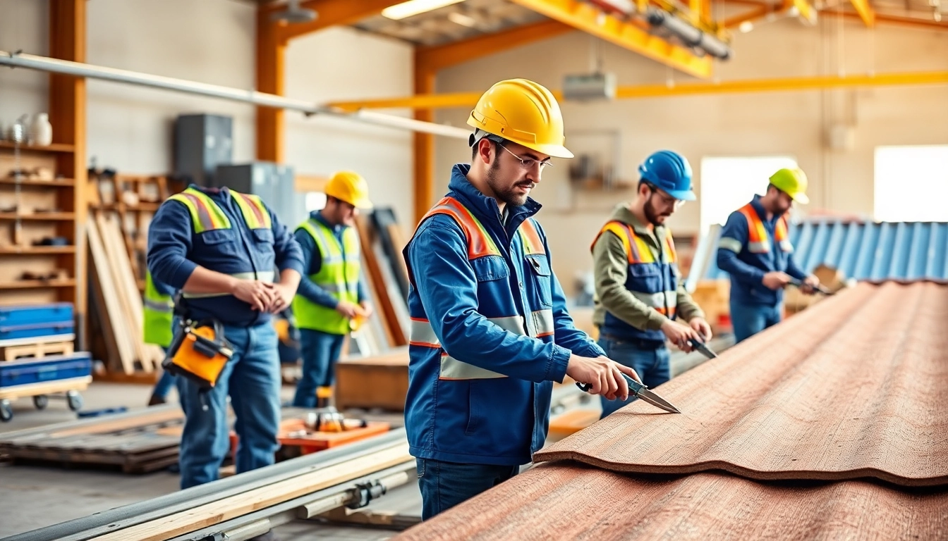Engaged trainees in a roofing apprenticeship program mastering skills in a dynamic workshop.