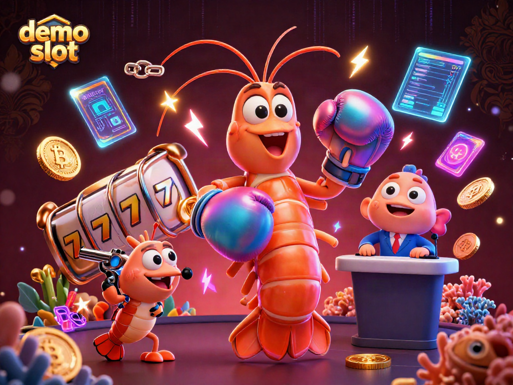 Spin the reels with demo slot characters showcasing vibrant casino action and crypto integration.