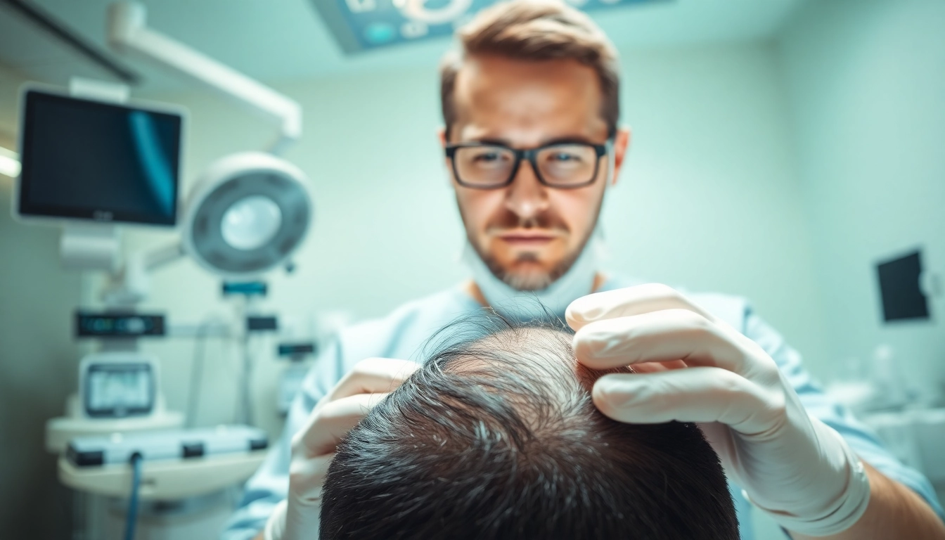 Experience hair transplant Istanbul price with an expert surgeon illustrating precision in a modern clinic.