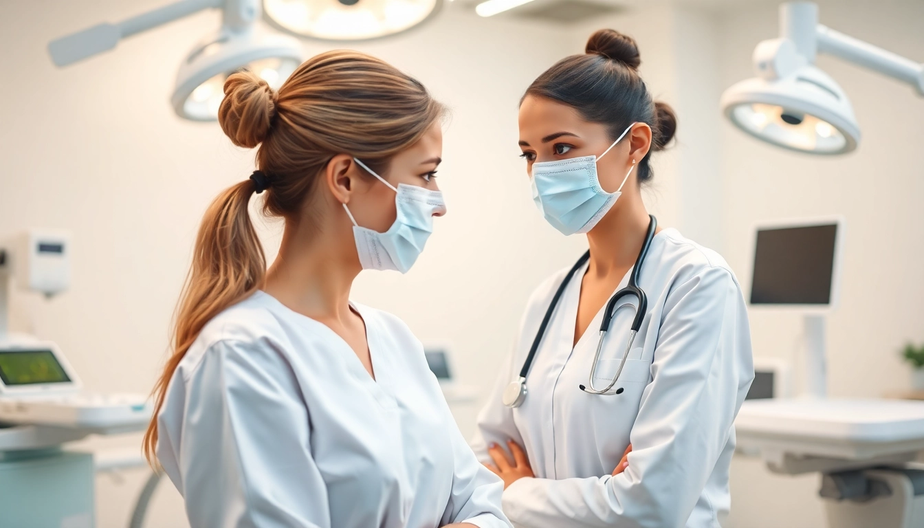 Kirkegaard Aesthetics: Fachärztin berät Patienten in einer modernen Klinik.