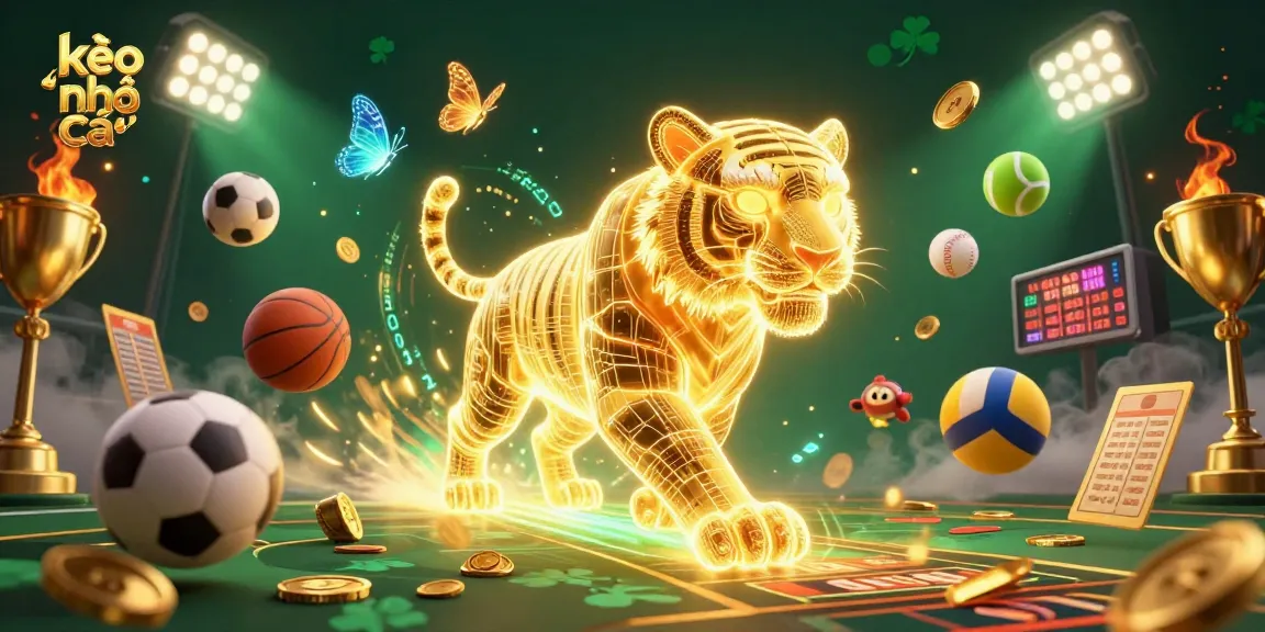 Engage with kèo nhà cái in a vibrant 3D casino scene featuring animated sports elements and bright holograms.