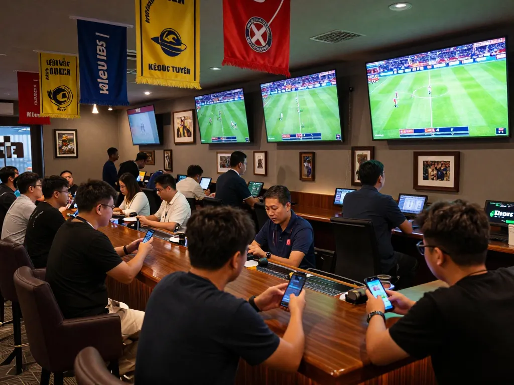 KÈO TRỰC TUYẾN thrilling sports betting atmosphere with fans and live matches creating excitement.