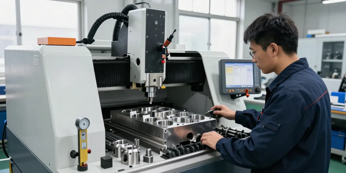 CNC stainless steel parts suppliers in a modern workshop with a technician operating precise machinery, showcasing craftsmanship and expertise.