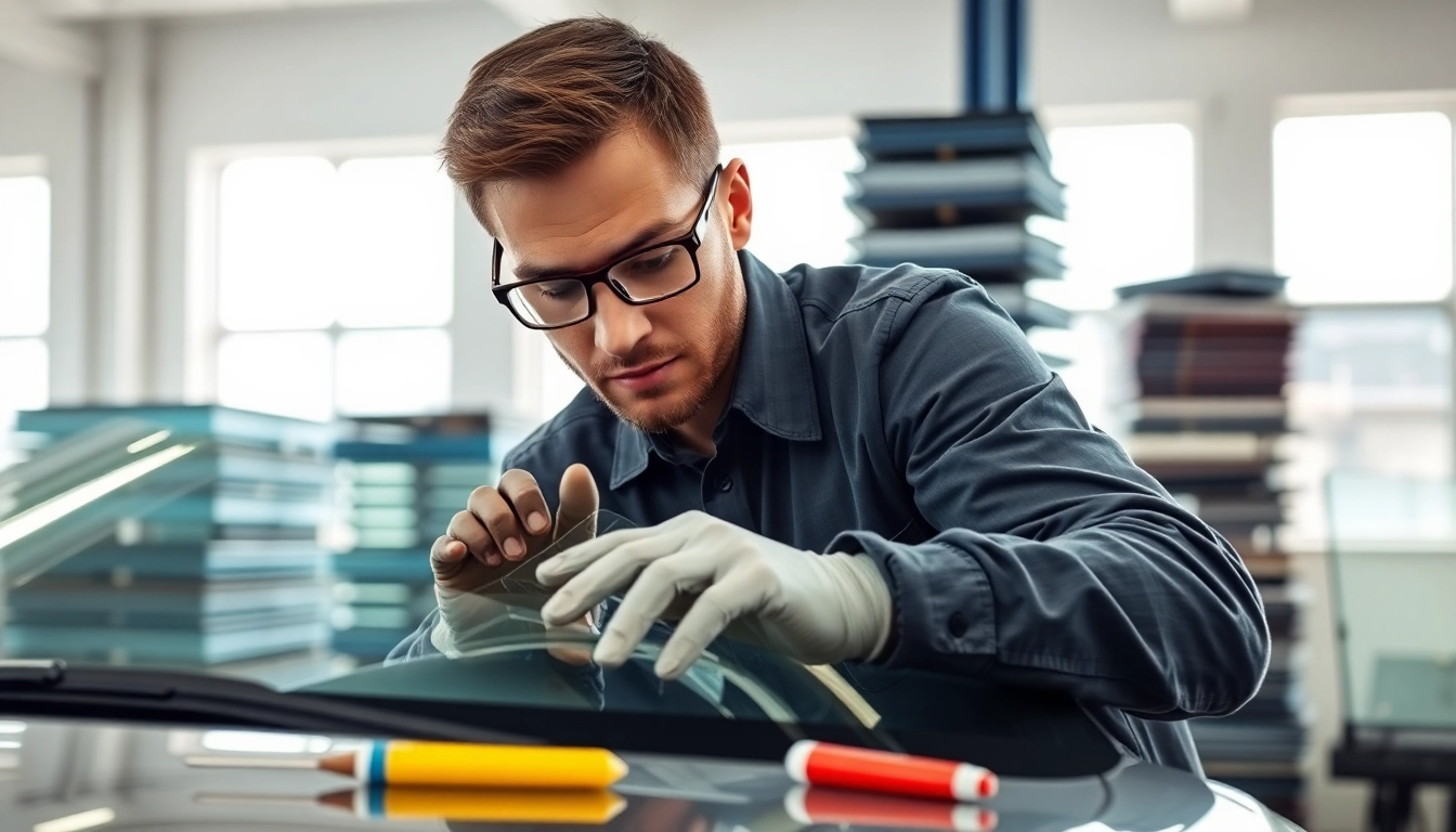 Repairing a windshield with Affordable auto glass Northglenn expert in a bright shop setting.