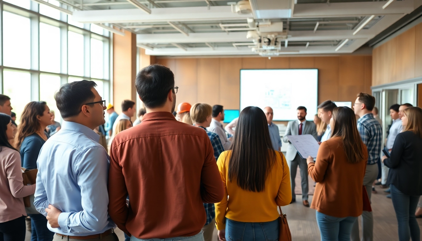 Members of a construction membership association collaborating at a conference, showcasing innovation.