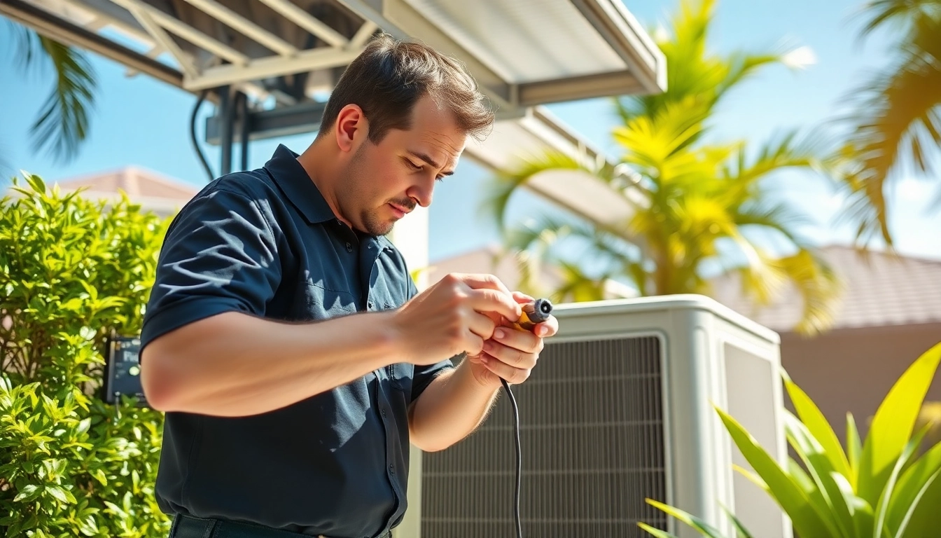 Expert HVAC Repair Tampa technician efficiently servicing an air conditioning unit in a sunny yard.