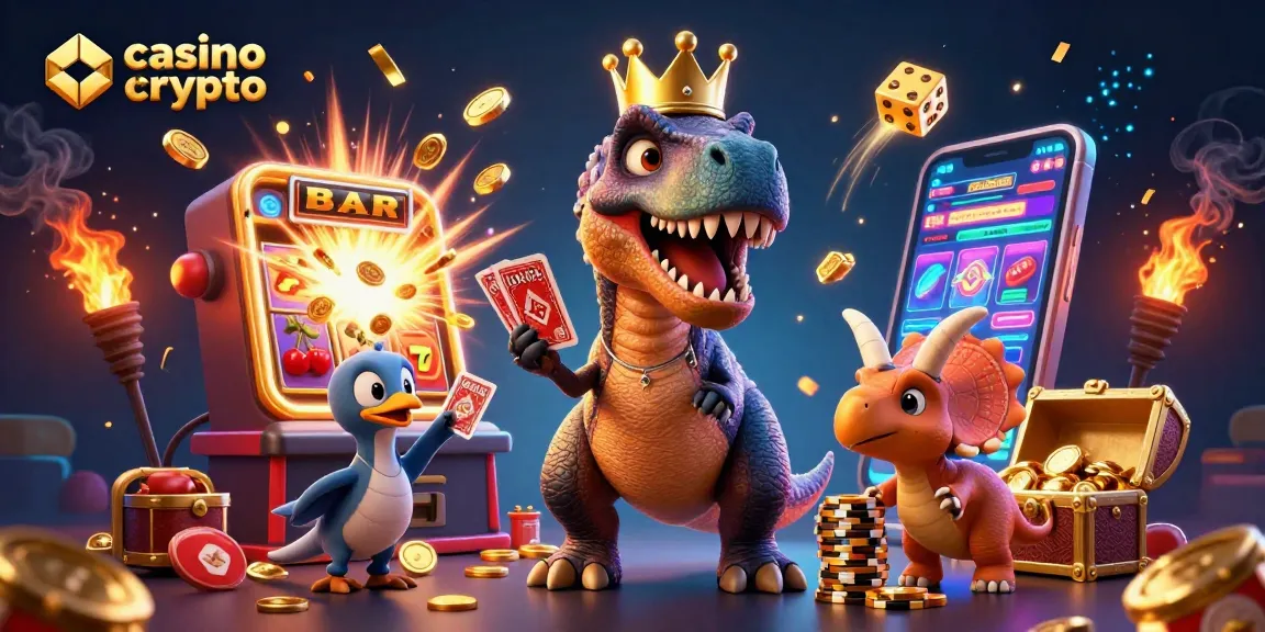 Giocatori nel casino con crypto si divertono con slot e giochi dal vivo, ammucchiando fiches dorate.