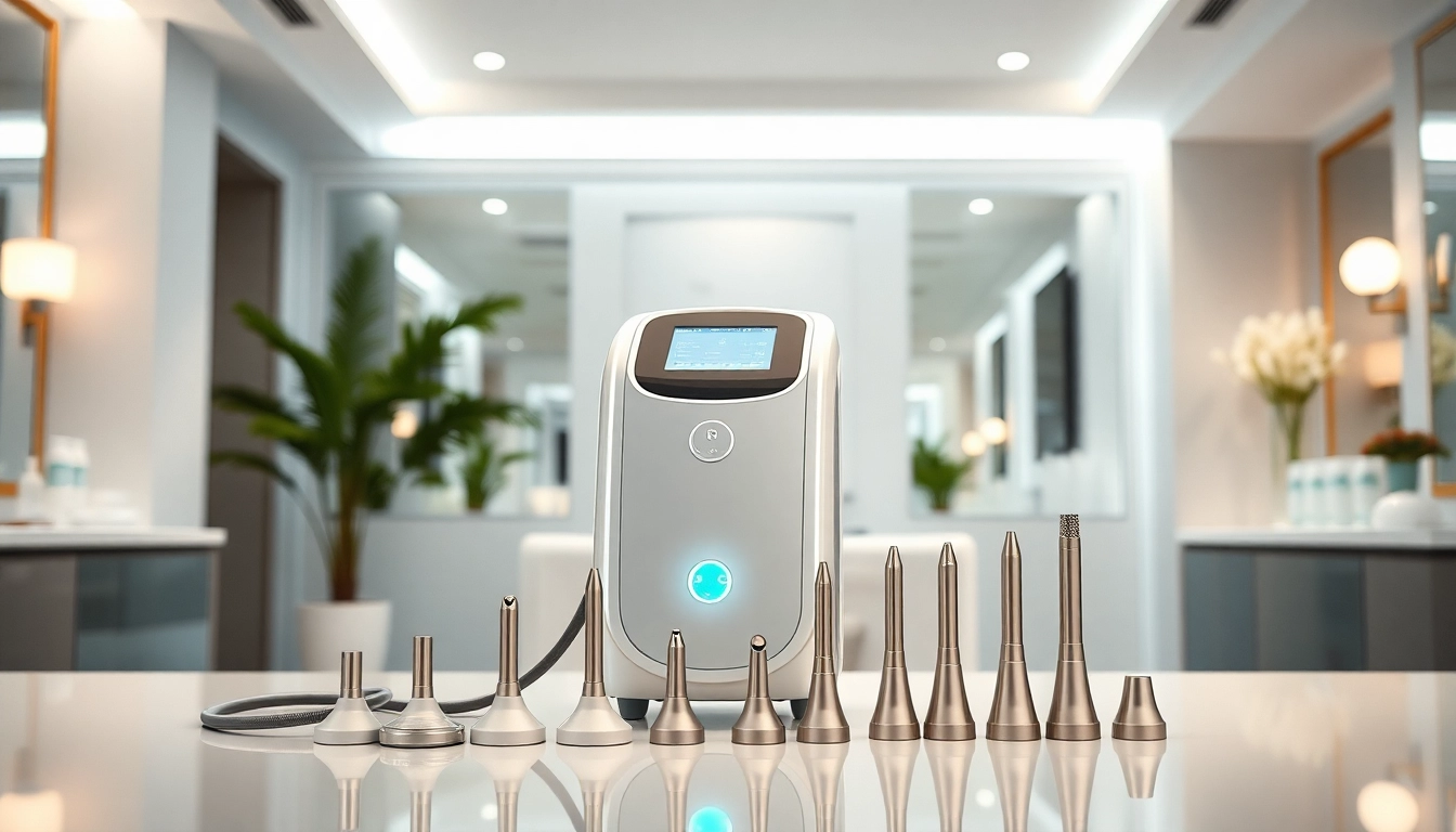 Hydrofacial machine 3 in 1 displayed in a modern beauty salon with spa decor.