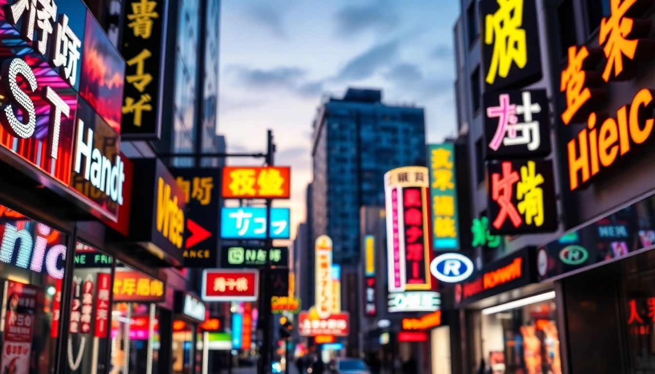 Showcase of electrical signs in a vibrant urban environment highlighting diverse designs.