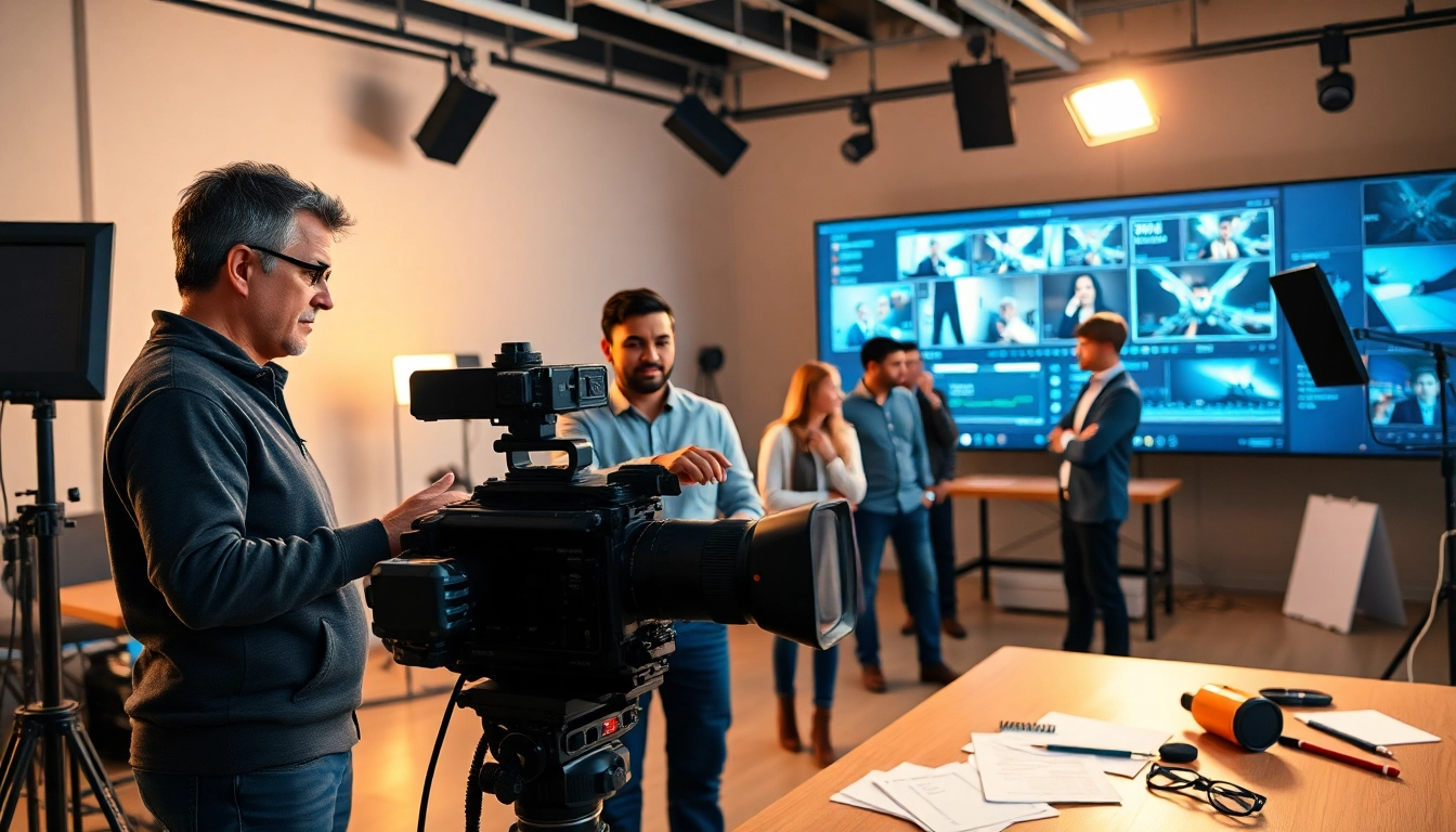 Engaging scene of Corporate Video Production in a professional studio showcasing teamwork and advanced technology.