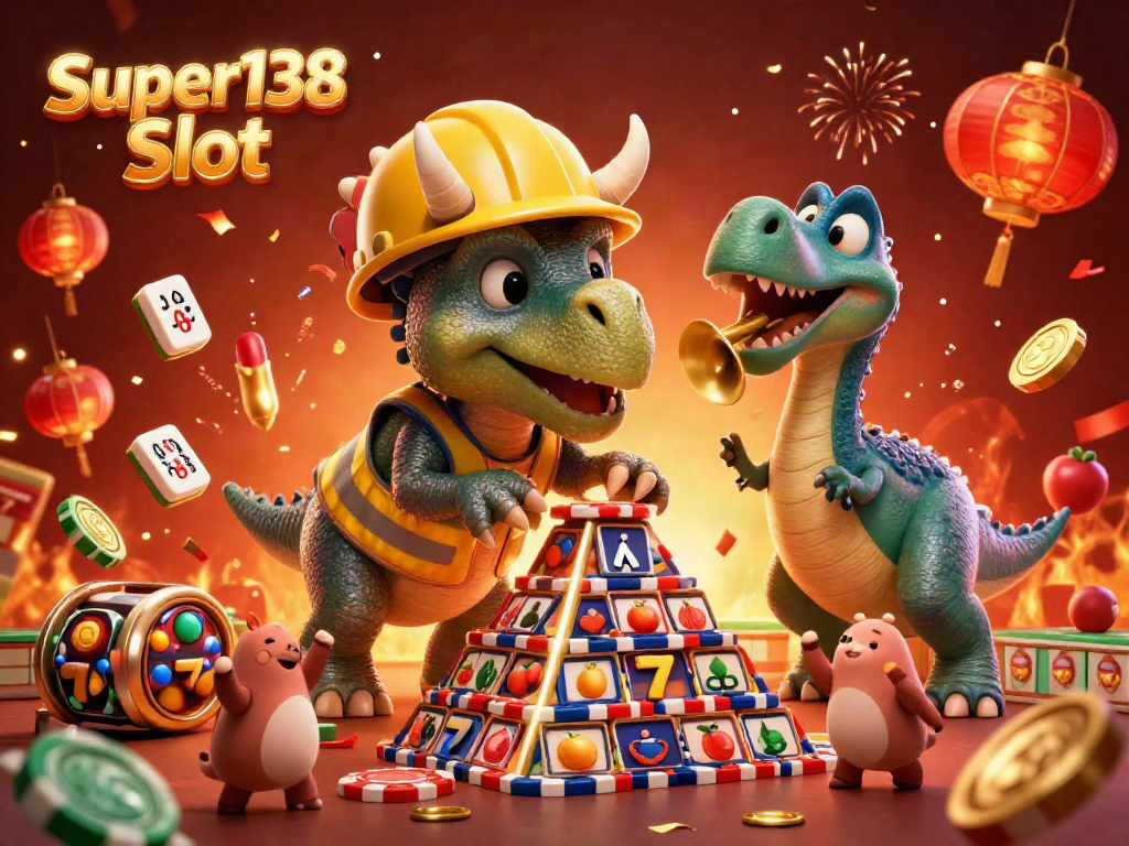 Engage with Super138 Slot excitement featuring dynamic characters and vibrant casino elements.