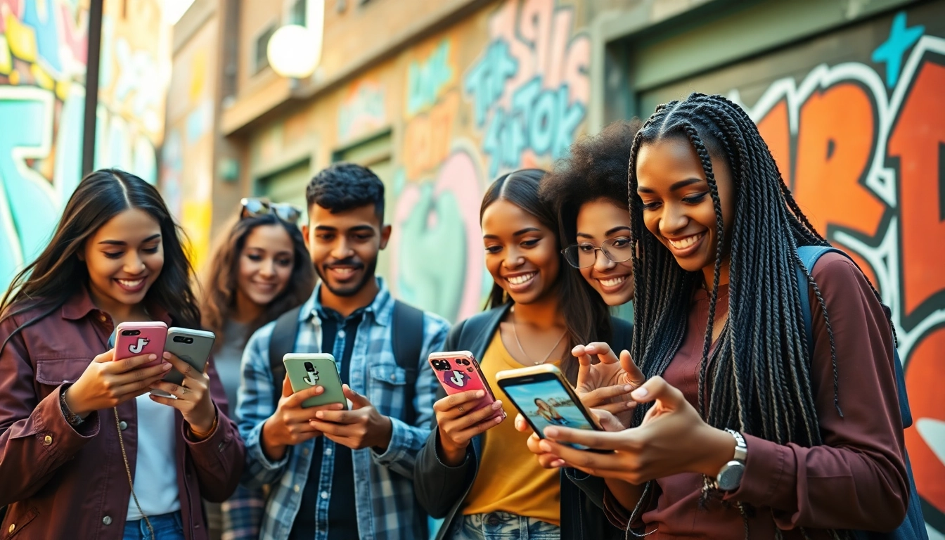 tiktok いいね 買うを検討している若者たちが都市の中で交流する様子。