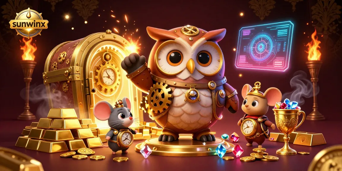 Experience thrilling gameplay with sunwinx in this vibrant 3D casino illustration featuring an owl and gold.
