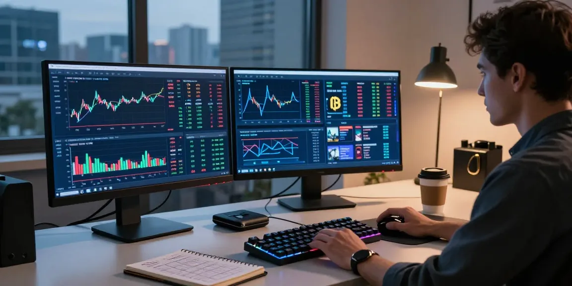 Engaging trading scene highlighting a cloud mining service in a modern crypto workspace, showcasing cryptocurrency charts and security tools.