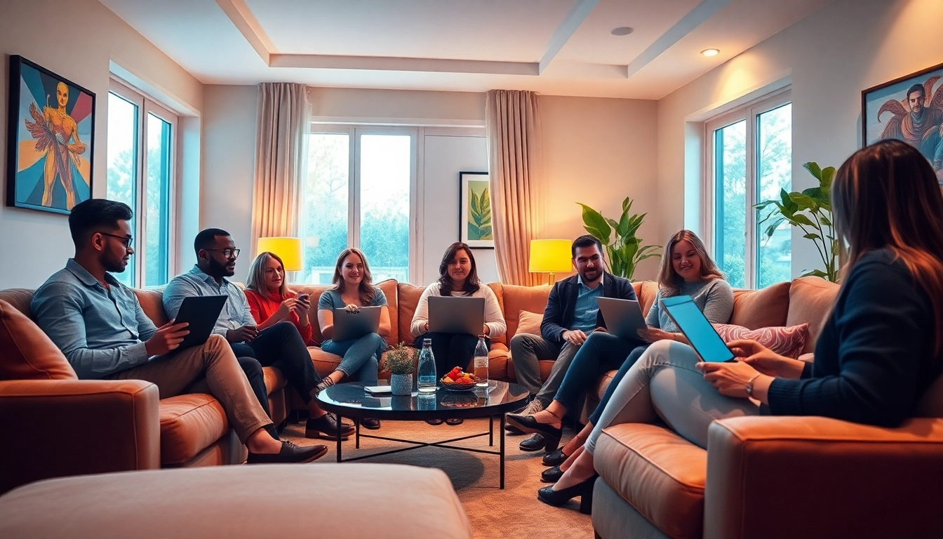 Engage with friends while watching series online in a cozy living room setting.