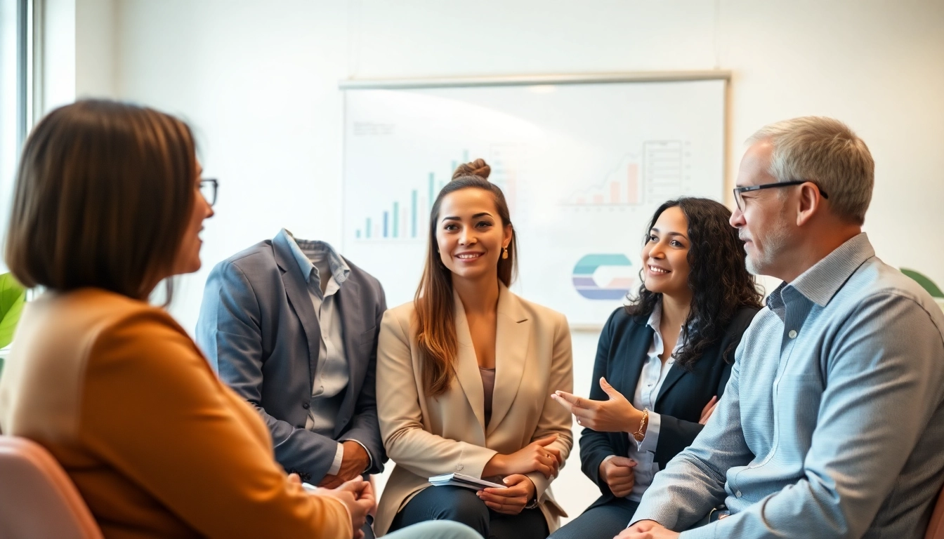 Advising clients on financing strategies in a modern office context.