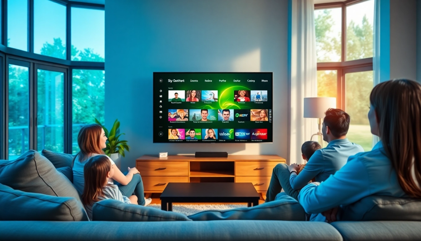 Stream high-resolution multimedia on an IPTV premium service with a family enjoying their viewing experience.