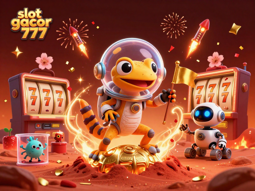 Experience the thrill of slot gacor 777 with a Martian gecko discovering a golden casino!