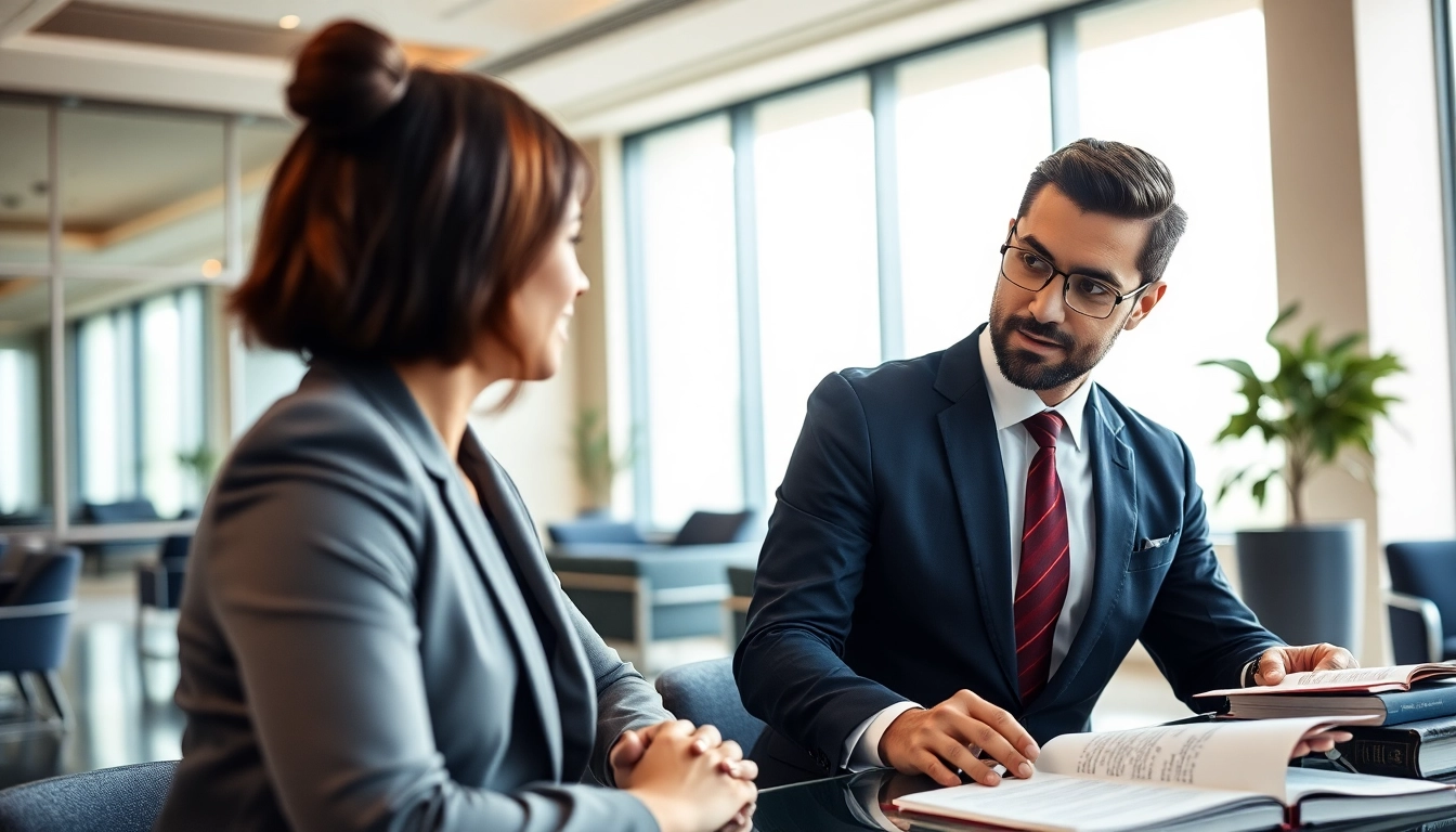 Engage with a Miami high net worth divorce lawyer in an upscale office, highlighting professionalism.