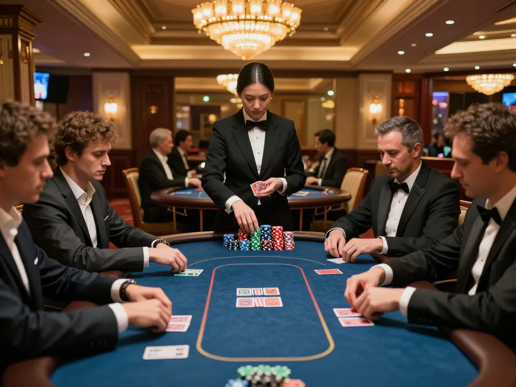 Engaged players strategizing with top quality widgets at an upscale poker table in a vibrant casino.