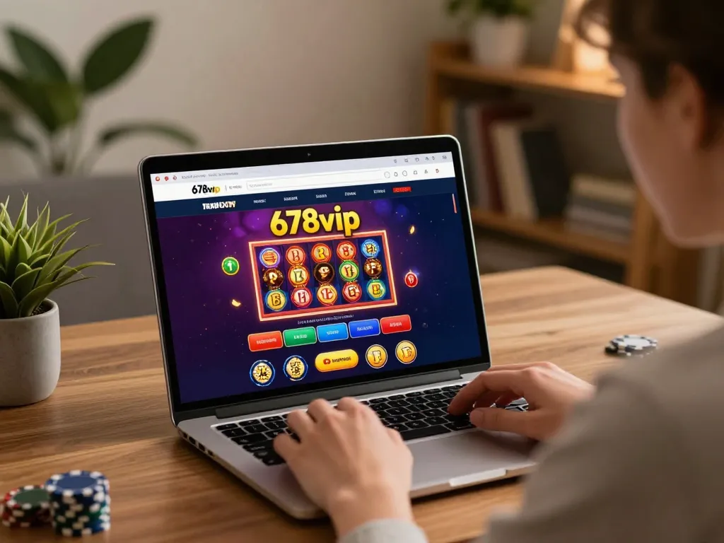 Player accessing 678vip trang chủ for an exciting online gaming experience at home.