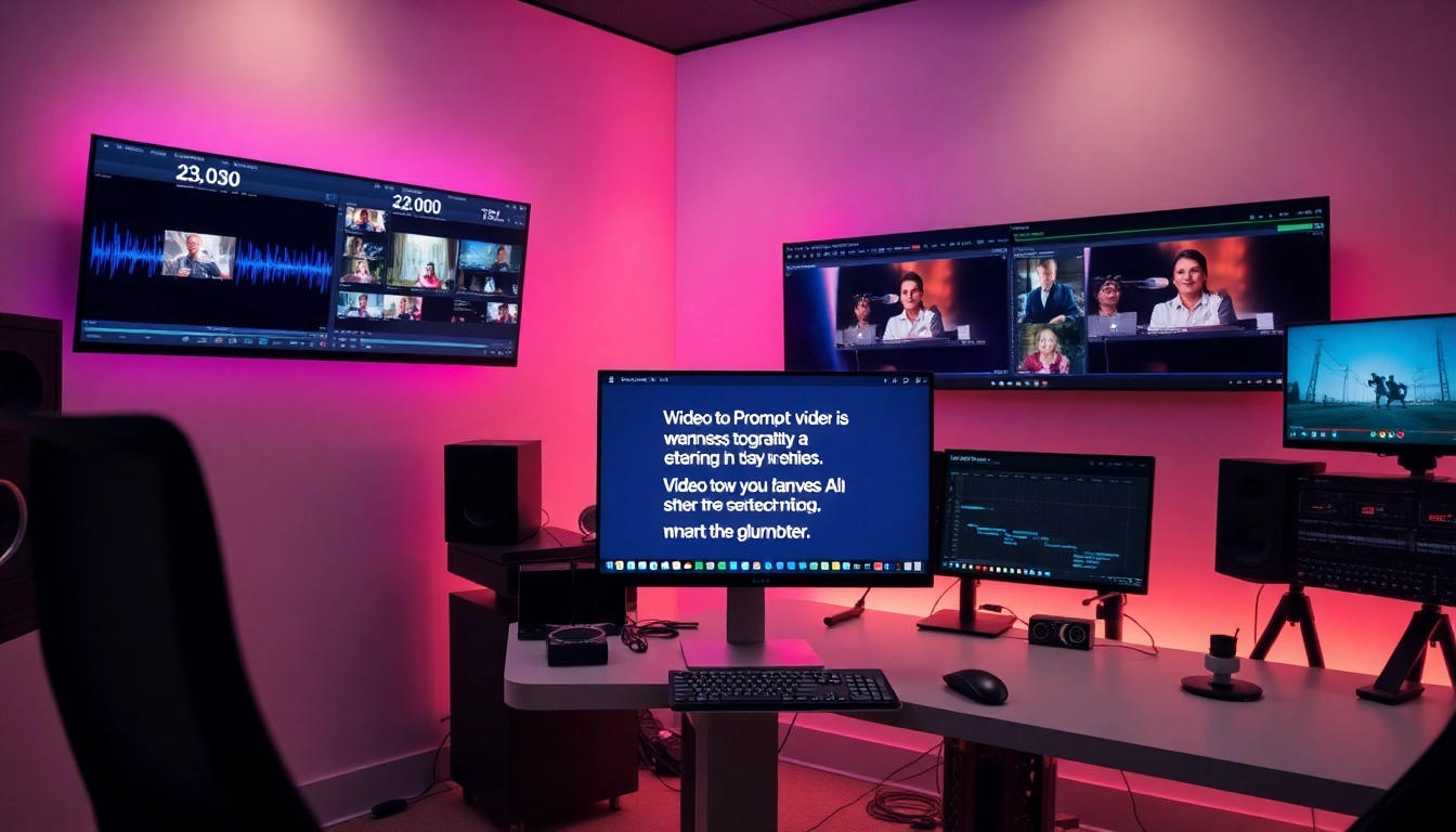 Transform video to prompt AI technology showcased in a modern editing suite.