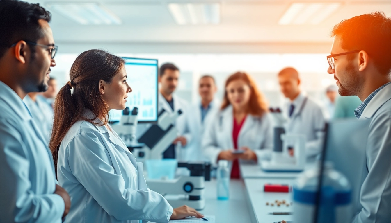 Researchers examining data for the ADAPTABLE Aspirin Study in a high-tech laboratory setting.