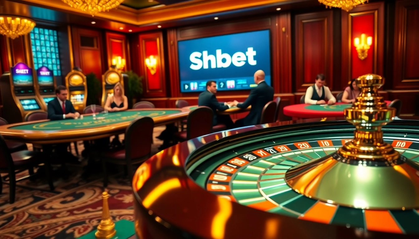 Experience the thrill of Shbet with vibrant casino visuals featuring roulette and poker games.