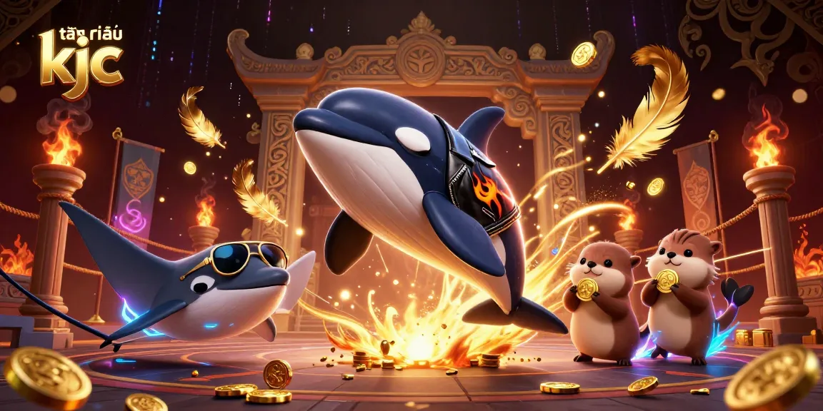 Experience the dynamic world of tập đoàn kjc with an orca whale, stingray, and sea otters playing in a thrilling casino setting.