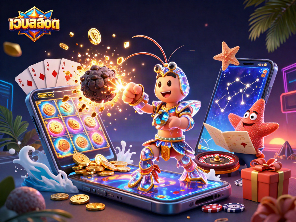 Experience thrilling เว็บสล็อต action with vibrant gaming elements and characters in a dynamic cosmic scene.