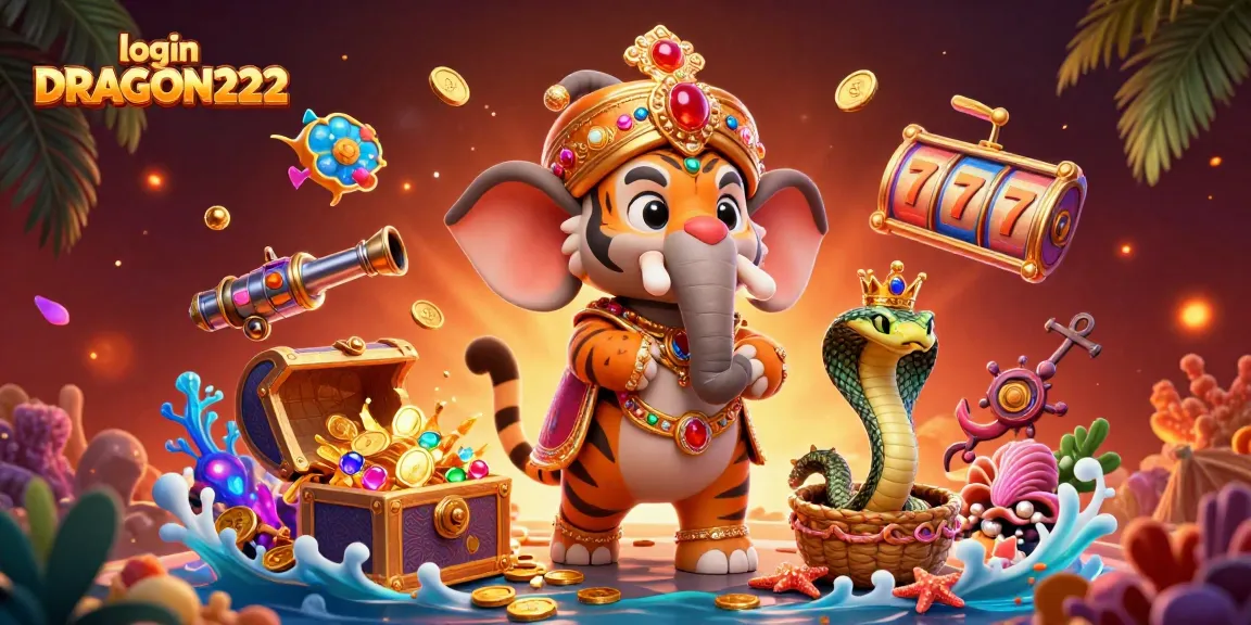 Play exciting games and login DRAGON222 for a thrilling gambling adventure featuring a majestic maharaja tiger and circus elephants.