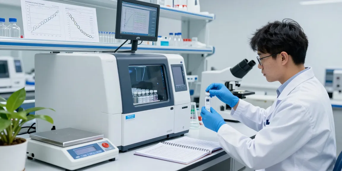 High-purity research peptides showcased in a professional lab environment with advanced equipment.