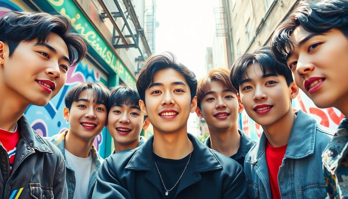 BTS members showcasing their unique styles in a vibrant urban setting.