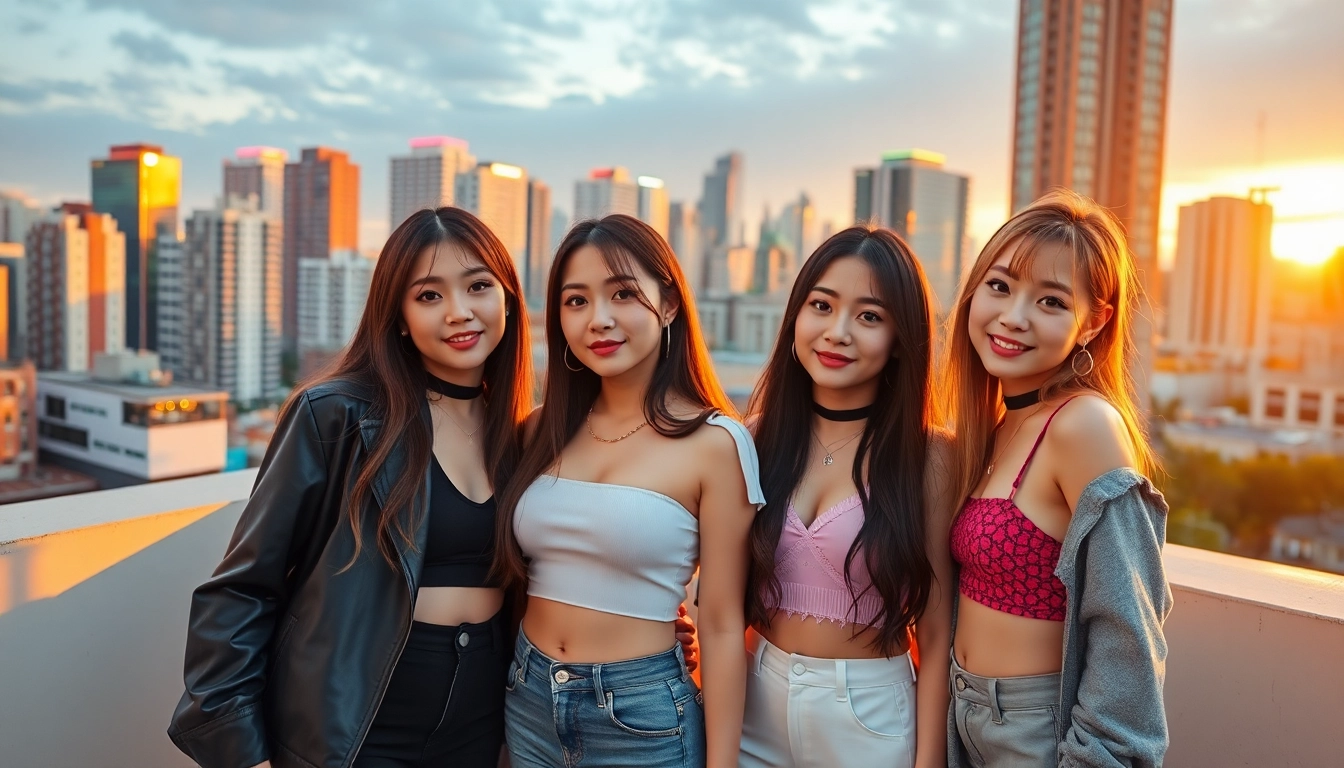 Blackpink members Jisoo, Jennie, Rosé, and Lisa posing confidently in trendy outfits.