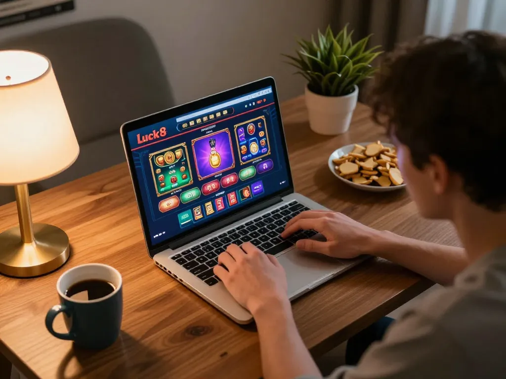 Player engaged in online gaming on luck8, showcasing an immersive and strategic betting experience at home
