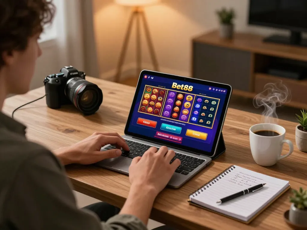 Engaging with the Bet88 app while managing bankroll in a cozy home environment.
